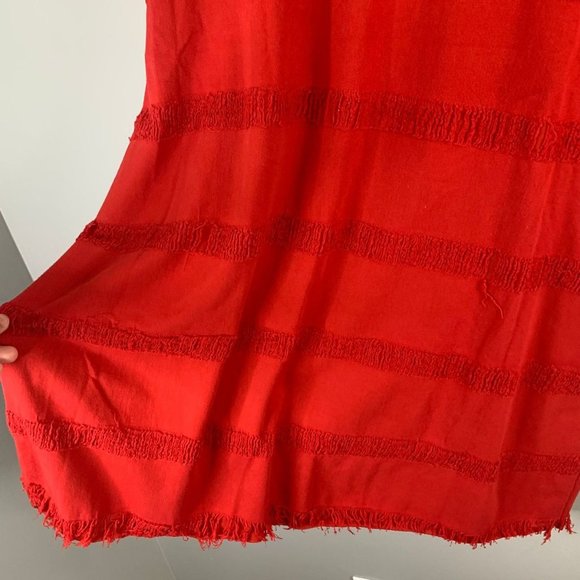Zara Womens Red Fringe T-Shirt Shift Dress Size Large Cotton Pullover Crew Neck - Picture 6 of 12